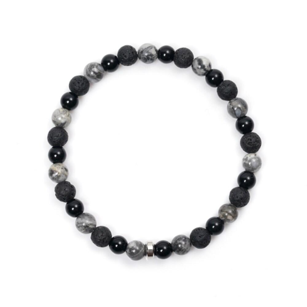 [Jbans Classic] 6mm Black and Gray Mixed Stone Couple Bracelet (C2201-Ac889_Bk)