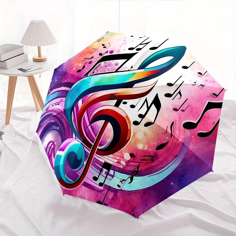 1pc Music Notes Themed Umbrella, 8 Rib Frame,Automatic Opening 3 Fold Umbrella, Lightweight and Durable Couple Umbrella-169