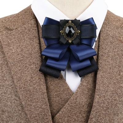 Man New Retro Rhinestone Ribbon Bow Tie Jewelry Brooch Women's Shirt Collar Solid Business Office Casual Neckties Accessories