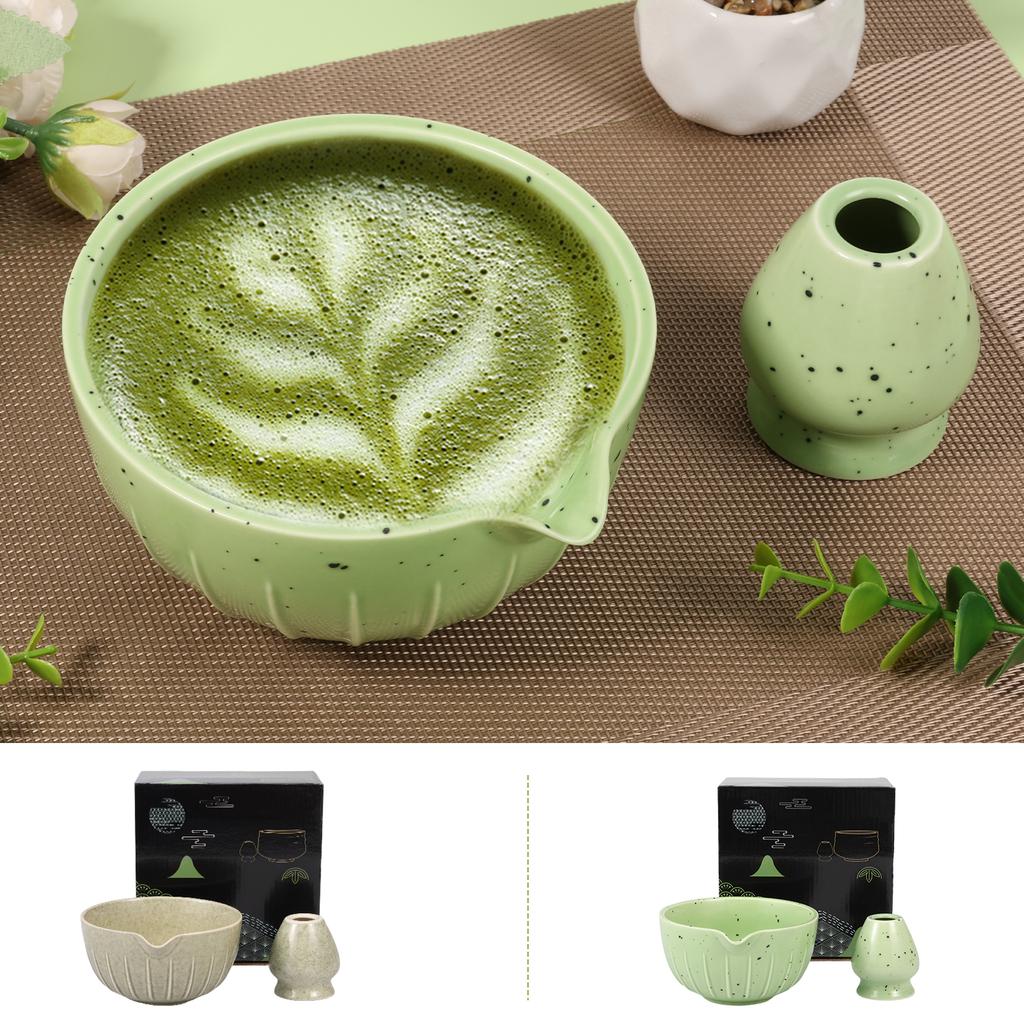 500ML Matcha Whisk Set with Spout for Tea Lover Premium Ceramic Matcha Bowl and Whisk Holder Kit for Home Camping of Tea