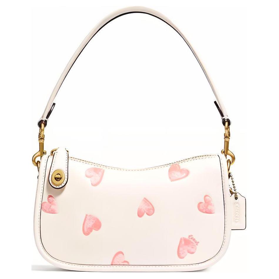 New COACH Swinger Cow Leather Mahjong Shoulder Bag Handbag Women's Pink White C3936-B4HA
