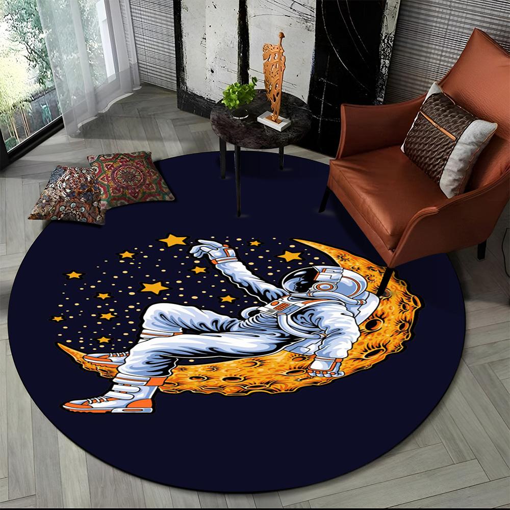 3D Astronaut Space Cartoon Round Carpet Rug for Living Room Bedroom Child Playroom Chair Decor,Pet Area Rug Non-slip Floor Mat
