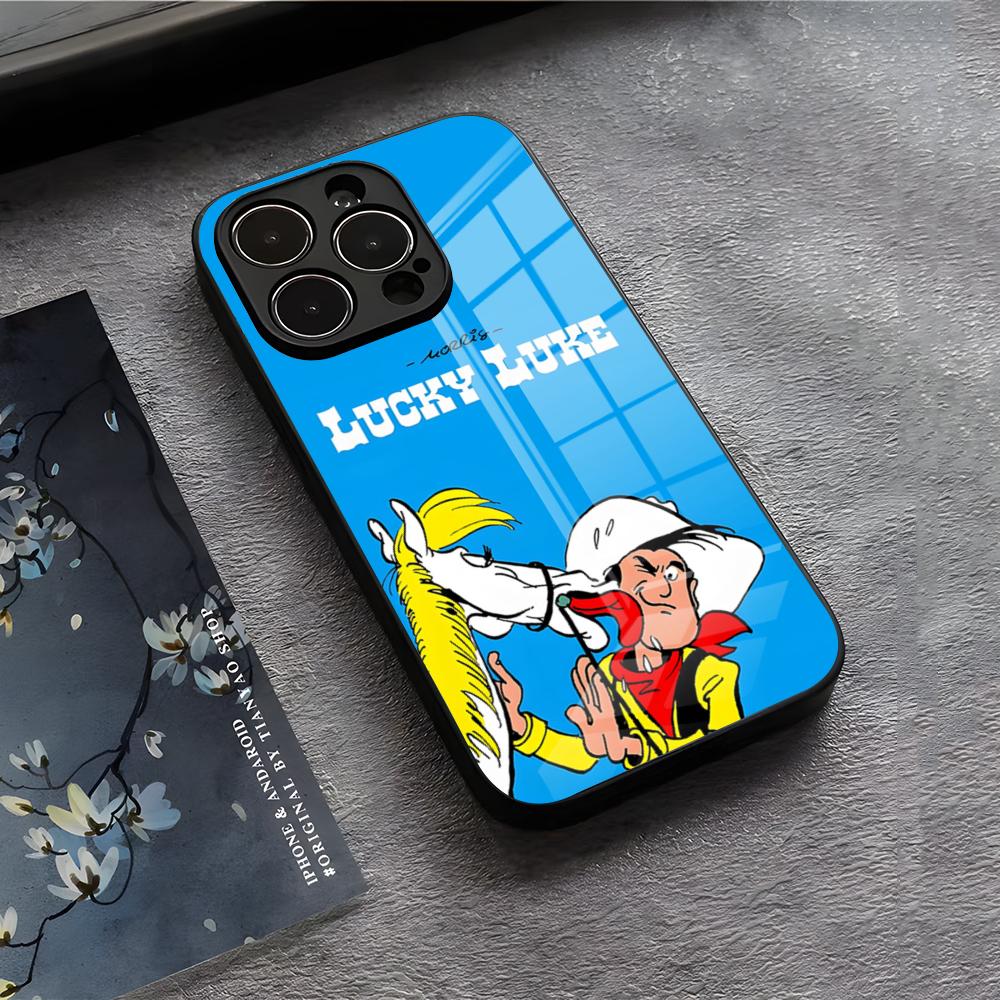 LUCKY LUKE CARTOON Phone Case For IPhone 17 Air 16 E Pro Max 15 14 13 Mini 12 Pro 11 Max Plus Black Glass Cover