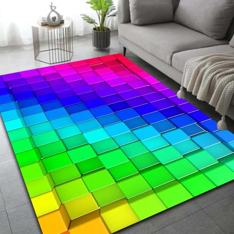 Crystal Velvet Carpet 3D Block Area Rug Memory Foam Anti-Slip Floor Mat for Living Room Bedroom Kitchen Decor