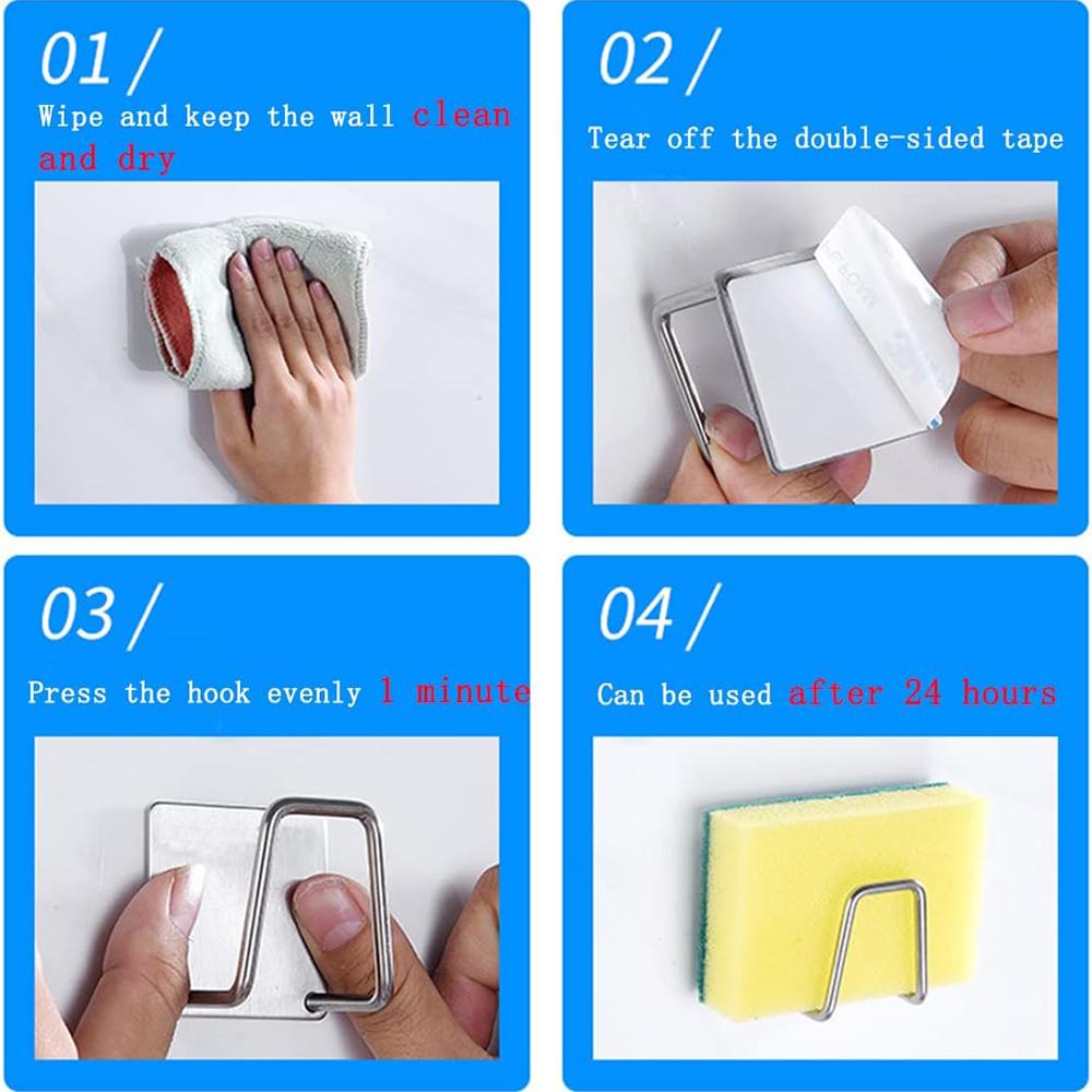 Držák na kuchyňské houbičky Nerezová ocel Houby na dřez Odtokový stojan na sušení Samolepící držák na odkládací prostory Nástěnné háčky Kuchyňský organizér