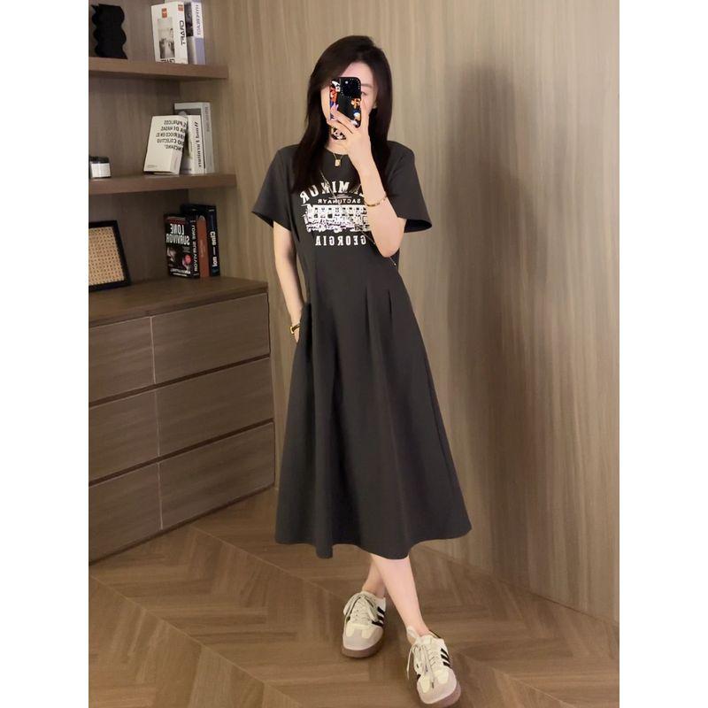 

Платье летнее облегающее с плиссированной талией, стройнящее, повседневное Grey L(110-120)