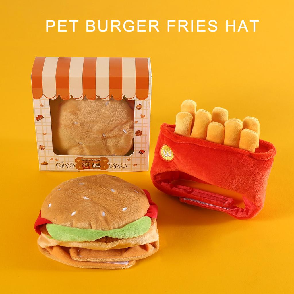 Plush Pet Hamburger Hat for Ear and Head Protections Halloween Funny Dog Hat for Small Dogs Cat Warm Winter Headgear Hat