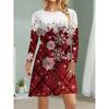 Christmas Snowman Printed Dresses For Women Winter Long Sleeve A-Line Dress Fashion Casual Cute Ladies Party Dress Vestidos