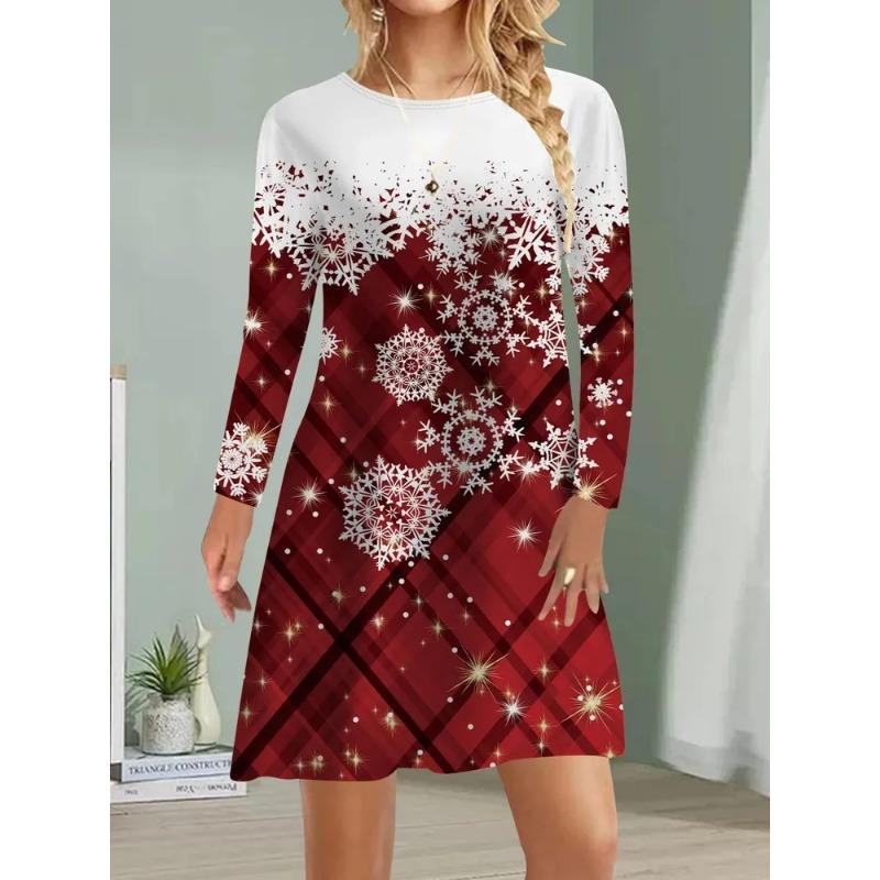 Christmas Snowman Printed Dresses For Women Winter Long Sleeve A-Line Dress Fashion Casual Cute Ladies Party Dress Vestidos