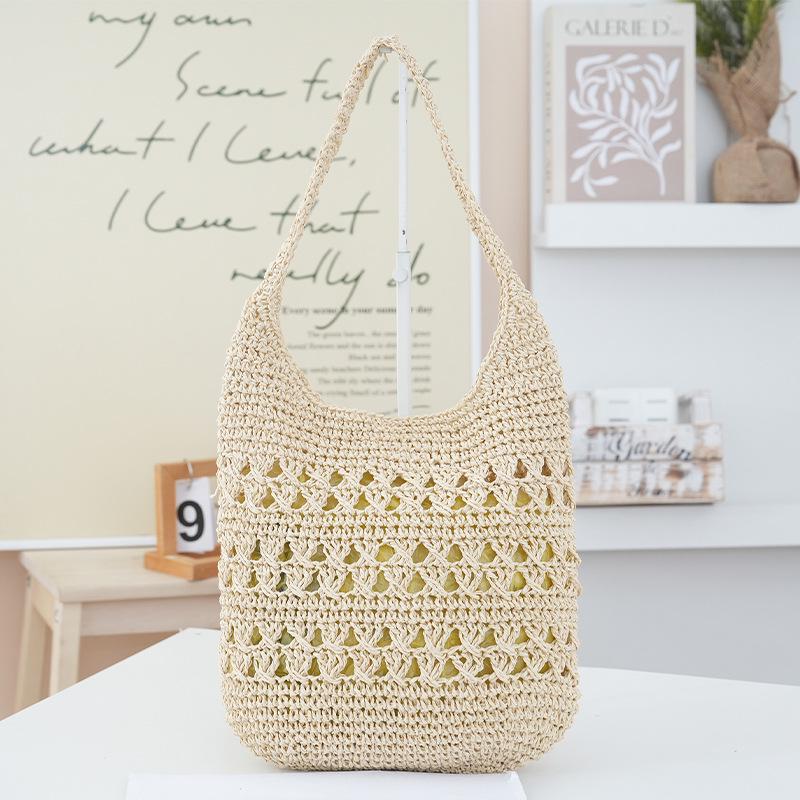

Triple-Layer Woven Straw Tote - Large-Capacity, Versatile Shoulder Bag for Beach & Vacation Without Lining слонова кістка/білий