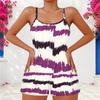 Women Plus Size Two Piece Set Scoop Neck Strappy Tank Top And Shorts Neon Green Black Printed
