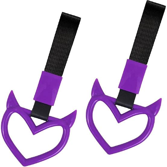 2 Pieces Rear Bumper Warning Ring Car Mirror Hanging Ornament, Red Heart Shaped Handle Ring Subway Bus Handle Straps for Car Interior Exterior