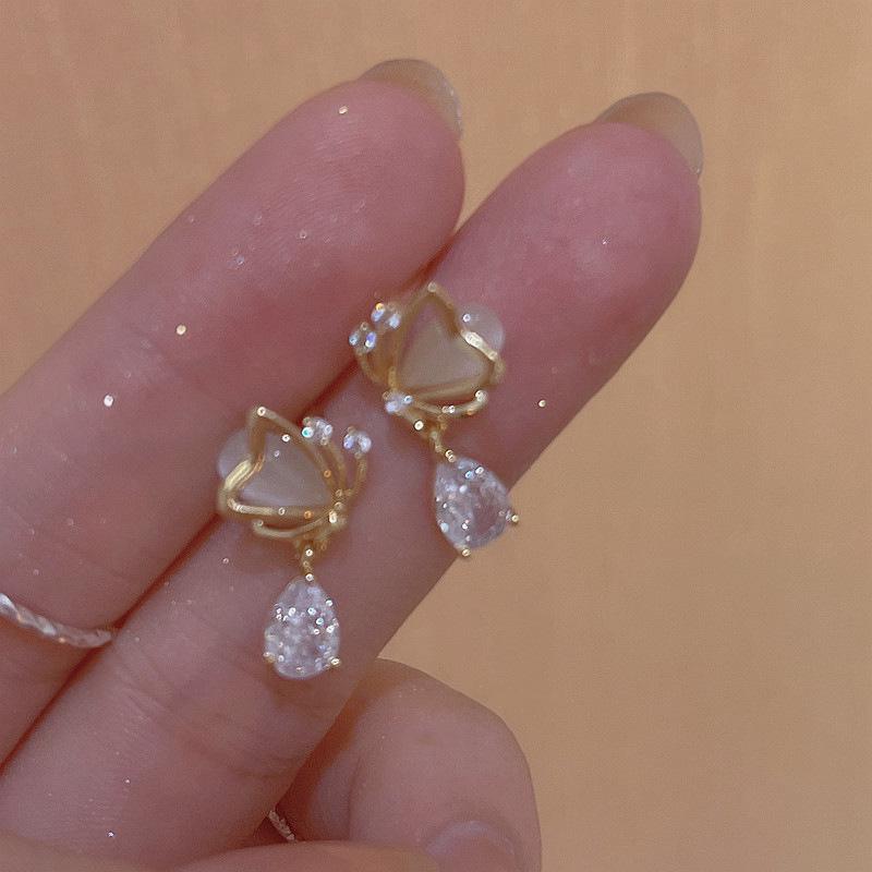 Butterfly Cat Eye Opal Zirconia Drop Earrings - Fashionable and Unique Design for Women