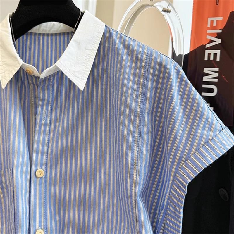 Women's Summer Fashion French Retro Stripe Lapel Shirt