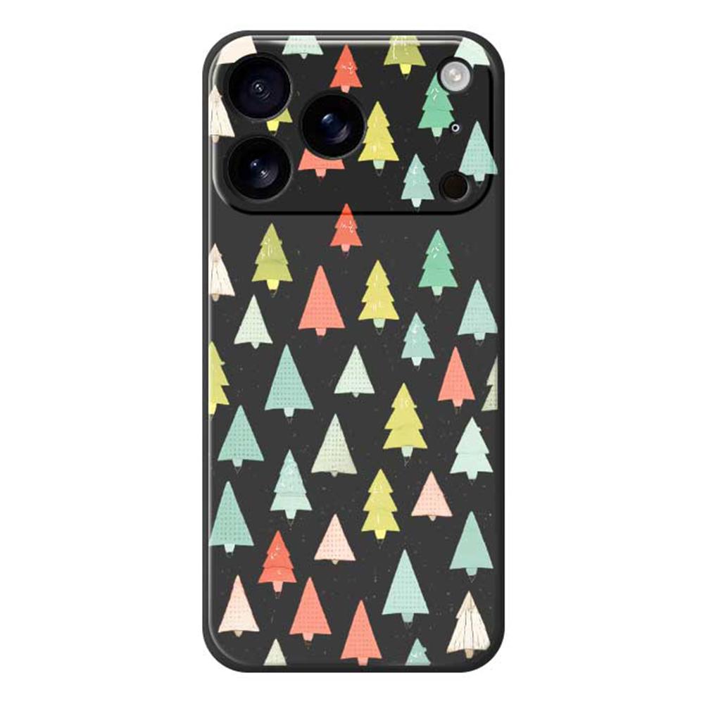 

For iPhone 17 Pro Max Case Colorful Trees Pattern Printing Straight Edge TPU Phone Back Cover Black