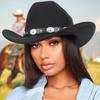 Felt Cowboy Hat for Women Men Rolled Wide Brim Cowboy Hats Western Hat with Buckle Belt Cowboy Cowgirl Hat