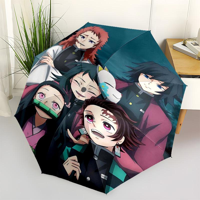 1pc Outdoor Umbrella with Demon Slayer Characters, Automatic Opening/Closing, Portable 3-Fold Design, 8-Rib Iron Frame, Perfect Gift for Fans, Tr