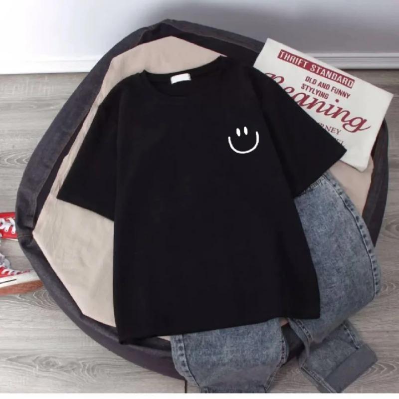 Summer Smiling Face Print Children's T-shirt Short-sleeved Pure Cotton Loose Basic Versatile Base Cool Simple Kid Girl Tees Tops