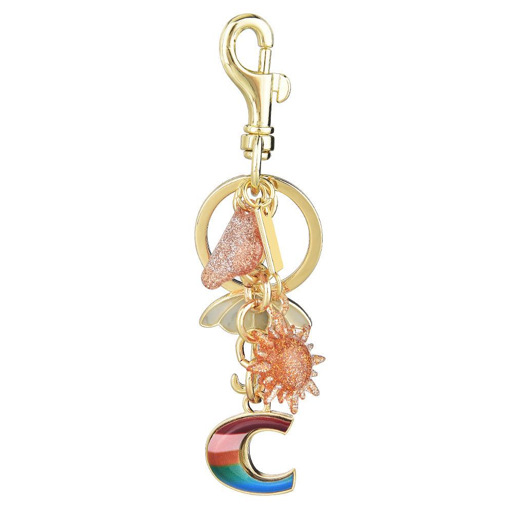 Rainbow Sun Umbrella Keychain With Metallic Finish For Fashionable Bag Decor