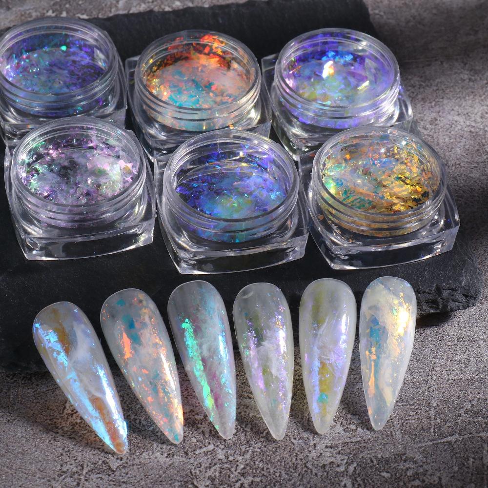 Aurora Ice Crystal Opal Powder Nail Glitter Iridescent Dust Charm Nail Flakes Slice Sparkly Brocade Sequin Manicure