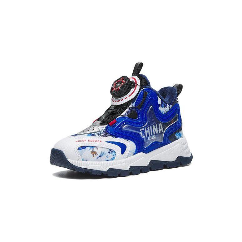 Anta Rotating Buckle Fleece Lined Wear Resistant Non Slip Warm Childrens Casual Shoes Kids Casual Shoes Blue White 312249988-5