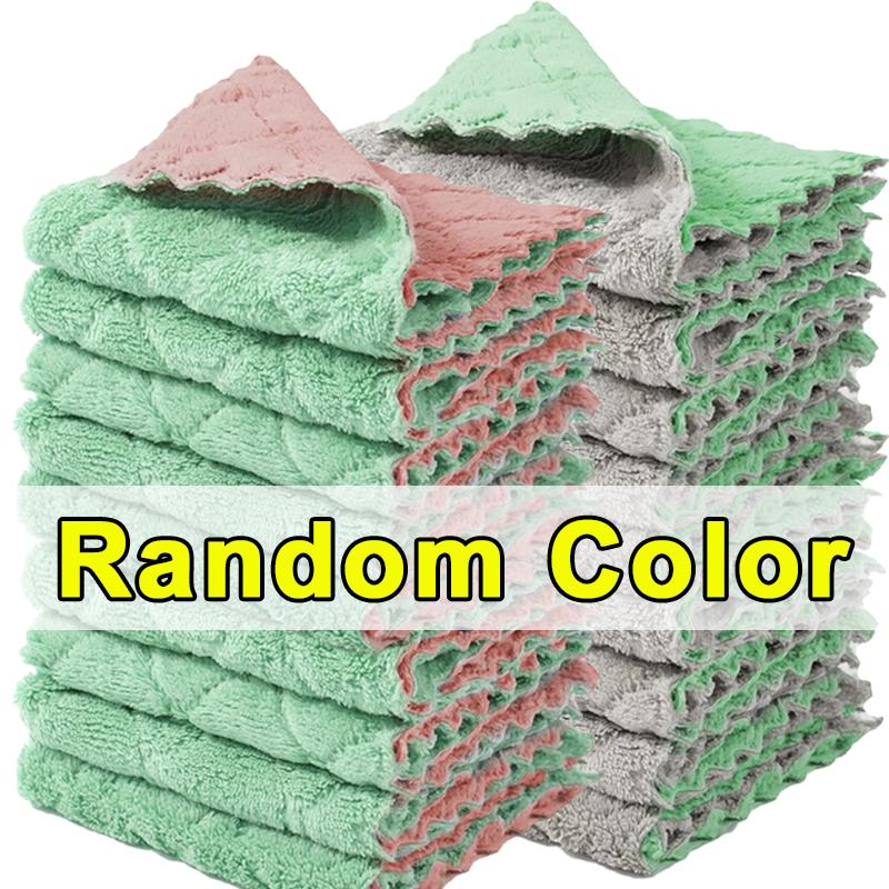 

20/1 шт кухонные полотенца для мытья посуды впитывающие коралловые флиса салфетки для уборки полотенца антипригарные масляные моющиеся сушилки для мытья посуды губки 1PC-(25x15cm)