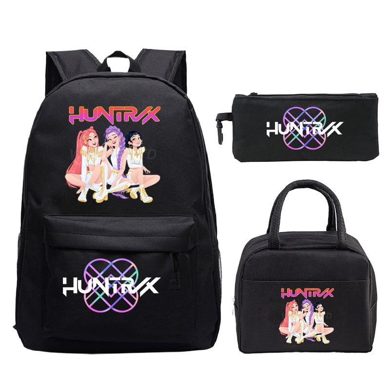 Demon Hunters Printed Children's Backpack Three-piece Campus Fashion Primary and Secondary School Students Large Capacity School Bag