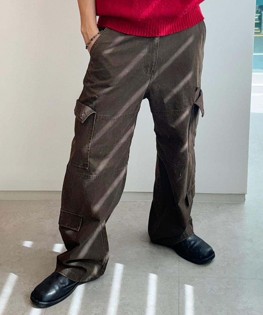 INTEMPOMOOD Button Pocket Cargo Pants_Brown