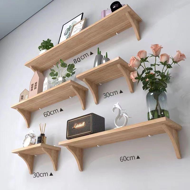 Solid Wood No-Punch Wall Shelf for Living Room or Bedroom - Snack Partition & Display
