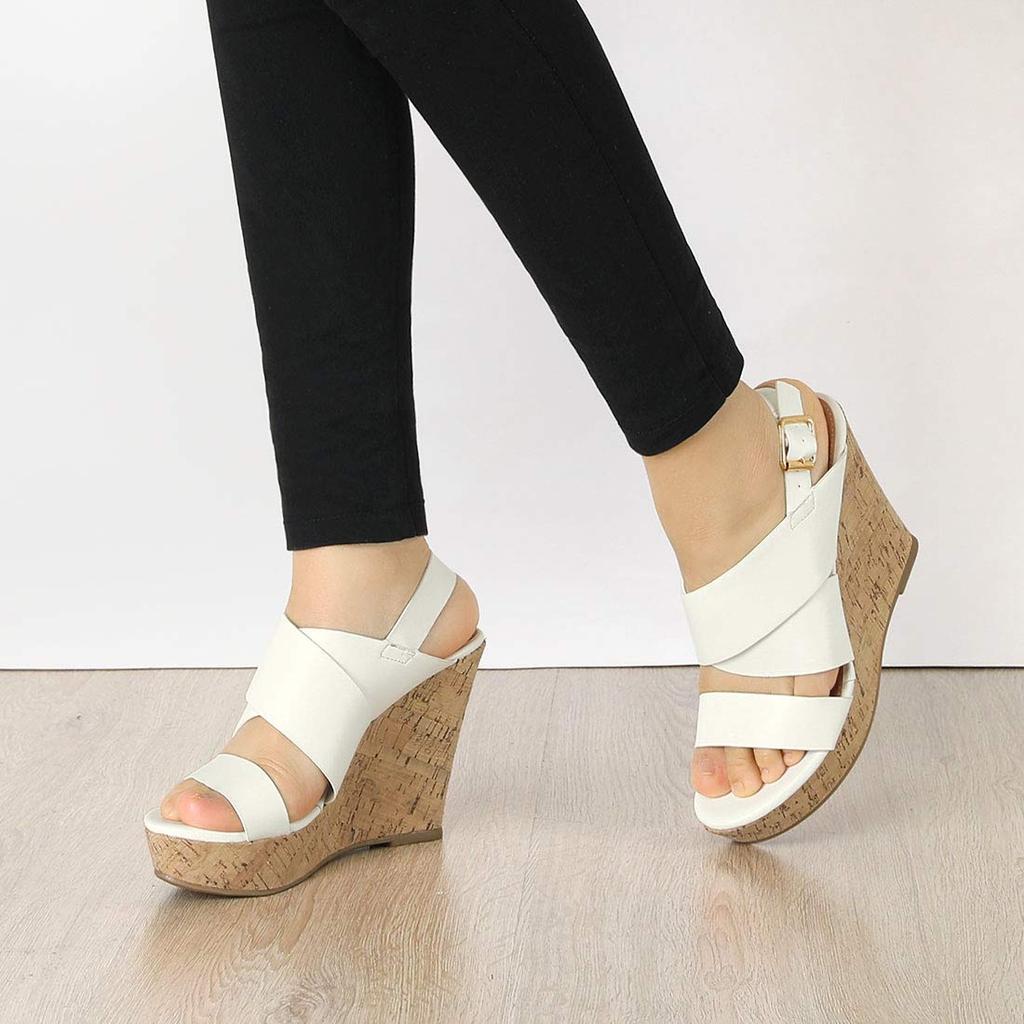 Allegra K Women's Wedge Sandals with Back Strap, Platform, and Ankle Strap, White, Size 27.0cm