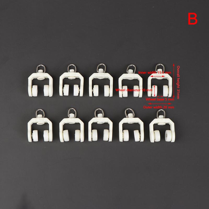 10Pcs Plastic Flexible Curtain Wheel Rollers Rail Hanging Hook Ring Slider