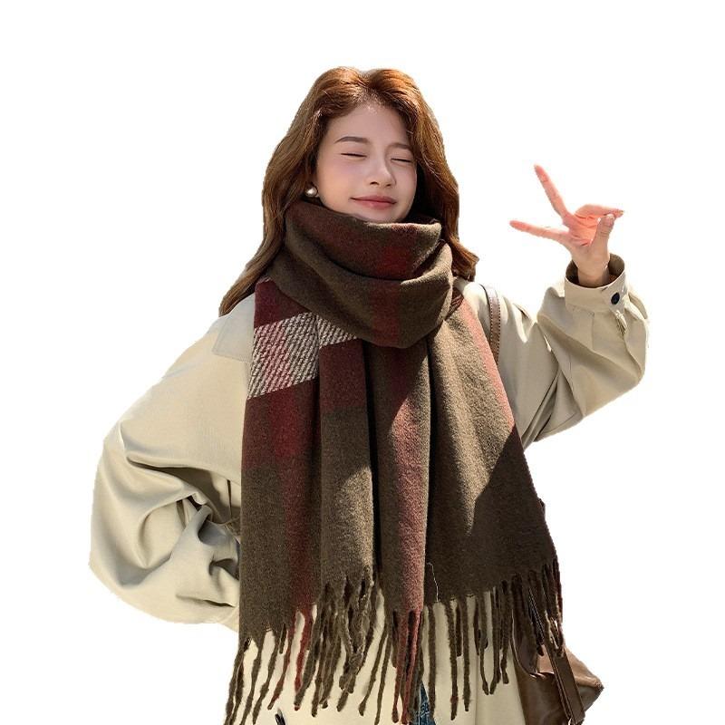 Scarf Winter Women's High-end Plaid Shawl Autumn and Winter New Versatile Atmosphere Thickened Scarf