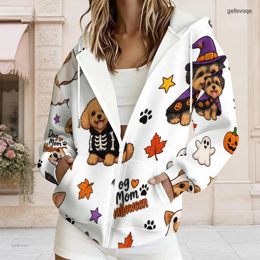 Women Plus Size Zip Up Hoodie Long Sleeve Leopard Football Star Print White Sweatshirt With Pockets