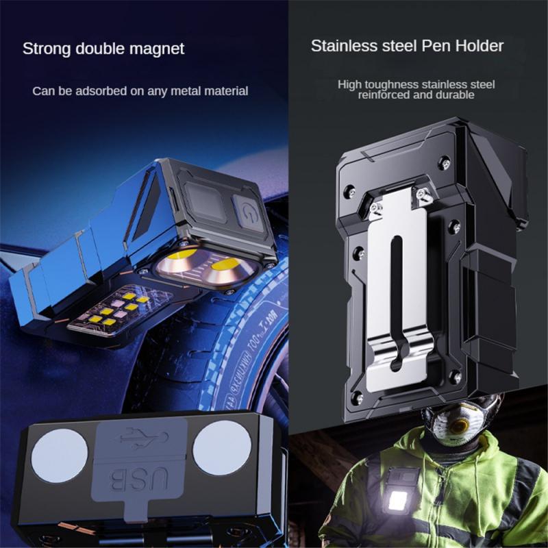 90° Rotatable keychain Flashlight Sensor Headlight 800LM Type-C Rechargeable Work Light With Magnet metal Clip Camping Lantern