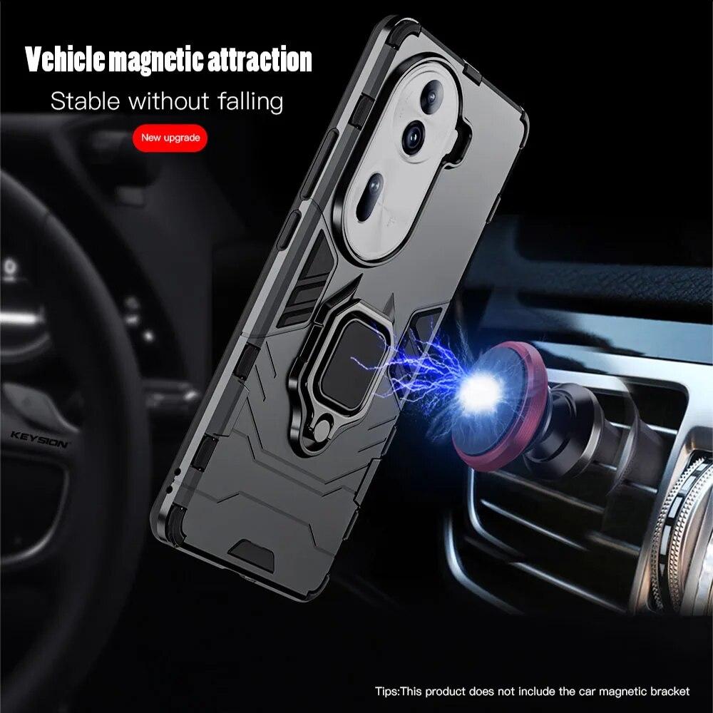 KEYSION Stoßfeste Armor-Hülle für OPPO Reno11 11 Pro 5G Weiches Silikon+PC Metallringständer Handy-Rückseite für OPPO Reno 11 5G