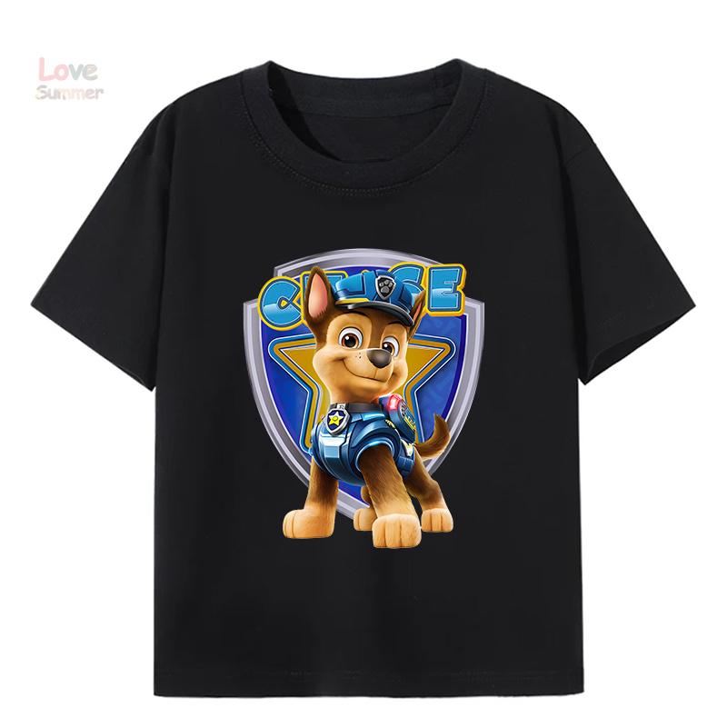 2026 Футболка Щенячий патруль Детская с принтом Гонщика Футболка Щенячий патруль Спортивная повседневная футболка, Для девочек и мальчиков с коротким рукавом 100 чёрный
