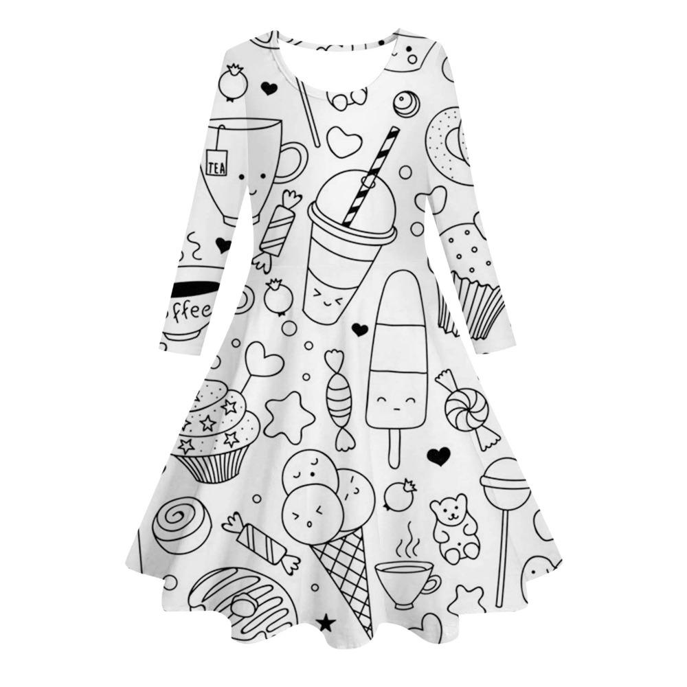 Girls' 3D Abstract Doodle Dress Long Sleeve Summer Spring Vacation Daily Holiday Princess Beautiful Sweet Kids 4-12 Years Casual Dress A Line Dress