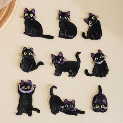 Desenho Animado Gato Preto Emblemas Patches Para Roupas Logotipo Acessórios Patch Decorativo Adesivos Aplicações Bordadas DIY Para Costura