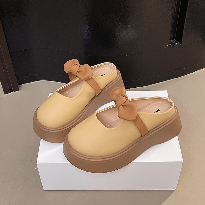 Half Mary women's bow skirt 2025 new height-increasing slippers bag head rare single shoes with sweetness
