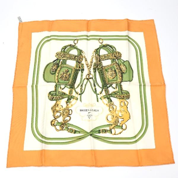 HERMES Petit curry gourosh silk twill scarf Handkerchief silk Orange Women Used