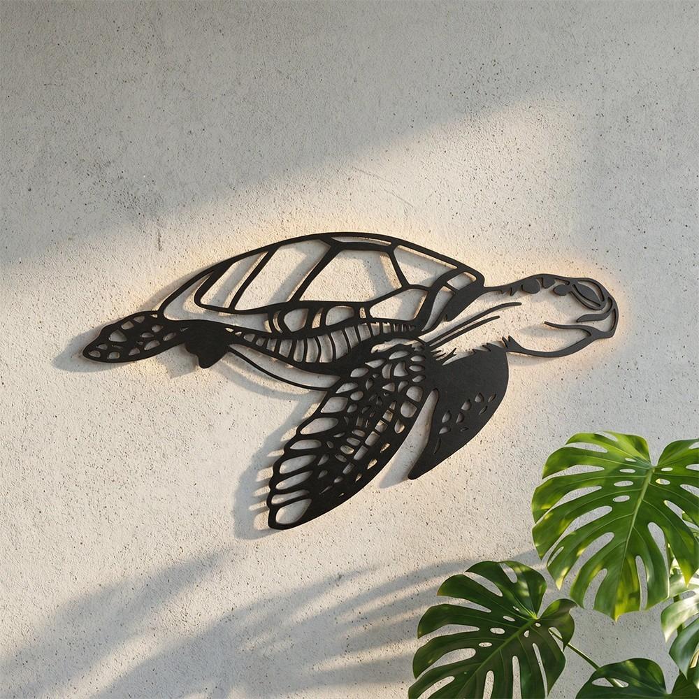 1pc Beach Metal Turtle Wall Art, Black Iron Sea Turtle Sculpture, Coastal Ocean Home Decor for Bathroom Living Room