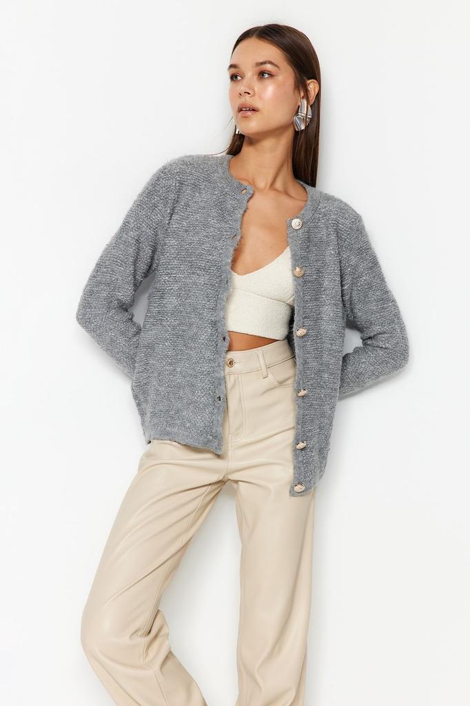 Women's Elegance Style Cardigan Black Soft Textured Accessory Jacket Look Knitwear Cardigan