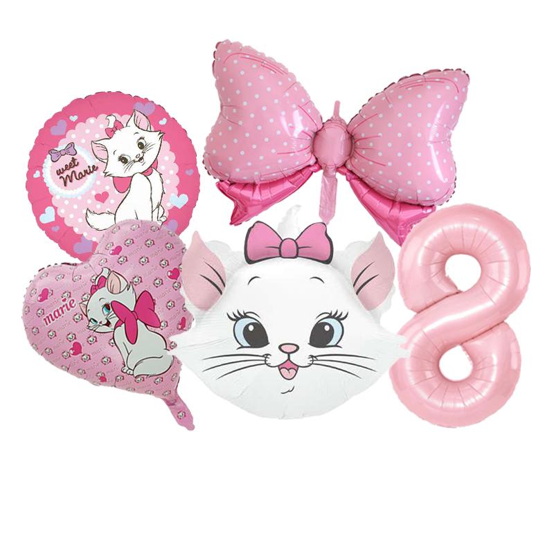 5pcs Marie Cat Bow Balloons Pink Girls Birthday Party Balloons Decoration Cartoon Marie Cat Animal Pet Balloon Baby Shower Decor