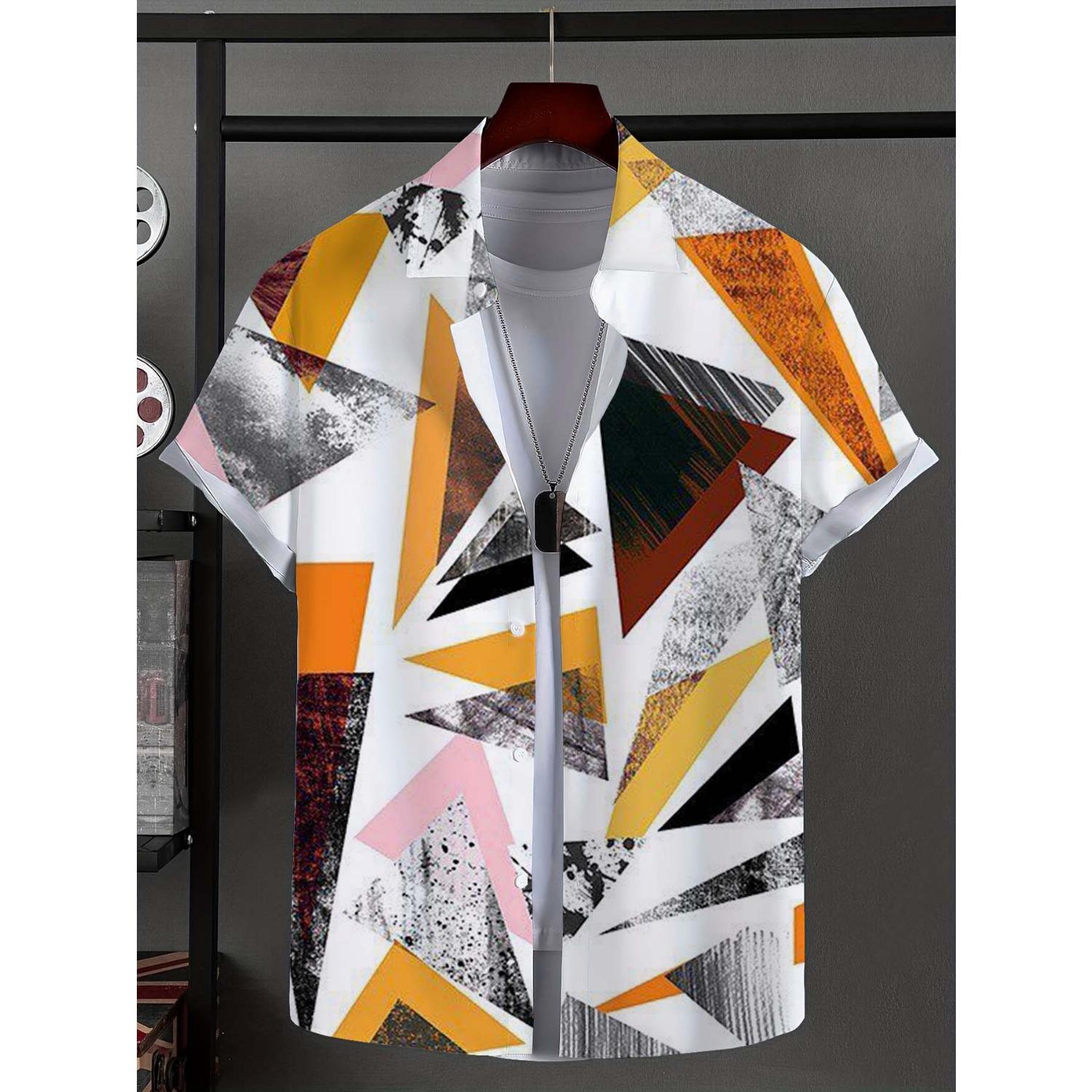 

Мужская рубашка с оригинальным полосатым лоскутным узором, рубашка на пуговицах, модная рубашка унисекс, рубашка с коротким рукавом и воротником на пуговицах 6XL