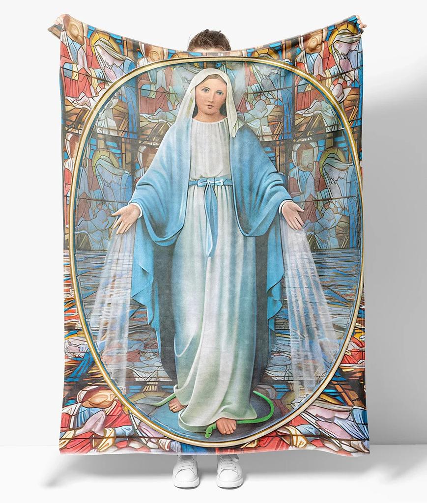 Virgin Mary Blanket Our Lady of Guadalupe Flannel Blanket Warm Gifts for Mom Cozy Fuzzy Throw Sofa Couch Bedding Living Room