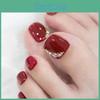 Sexy Wine Red Diamond Toe Nail Tips For Women Starry Design Long Lasting
