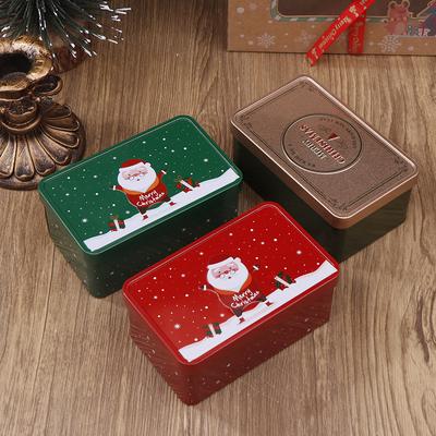 Rechteckige Weihnachts-Weißblechdose, leere Keks-/Süßigkeitenschachtel, Weihnachtsmann-Geschenkboxen, Schmuckaufbewahrung, Dose für Feiertage, Hochzeit, Party-Dekoration