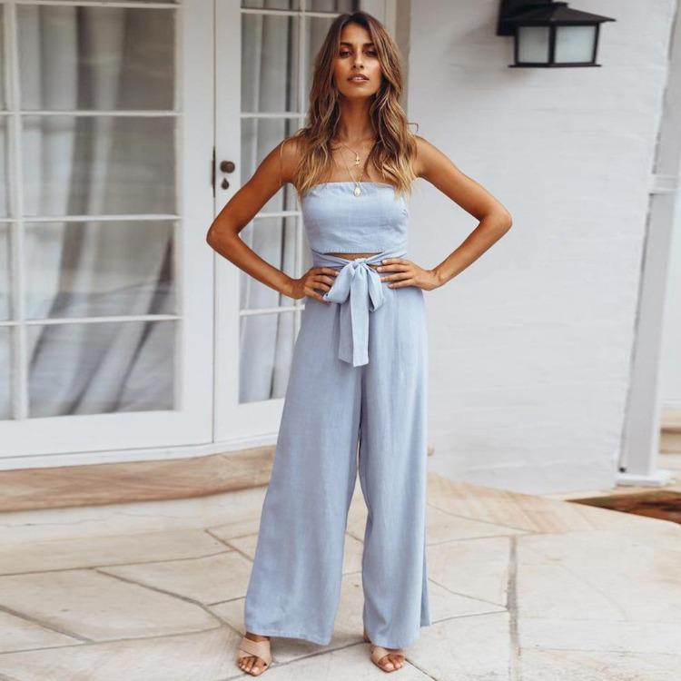 Women Slim Fit Backless Jumpsuit Set Straight Pants Spring Summer Outfit