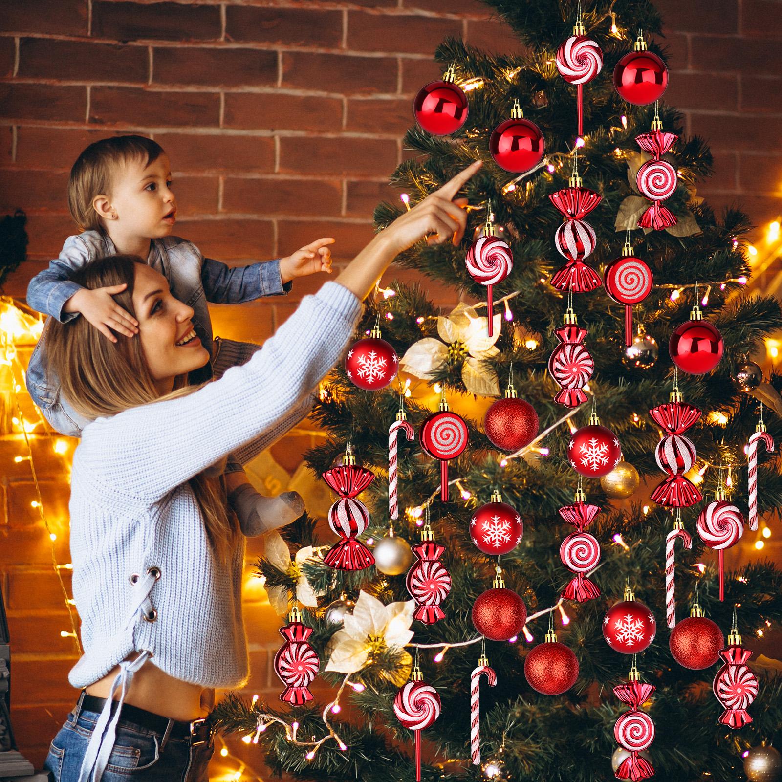 

36 шт. Рождественские украшения в виде леденцов, красные подвесные украшения для рождественской елки с веревкой, небьющиеся елочные украшения для рождественских праздников