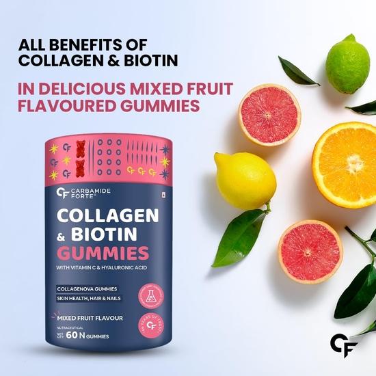 Carbamide Forte Collagen Supplements for Women & Men | Collagen Gummies For Women & Men | Hair Gummies for Women Hair Growth - 60 Biotin Gummies